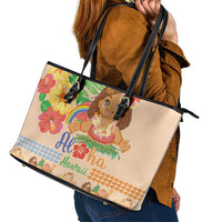 Kawaii Hula Girls Leather Tote Bag Aloha Hibiscus Flowers