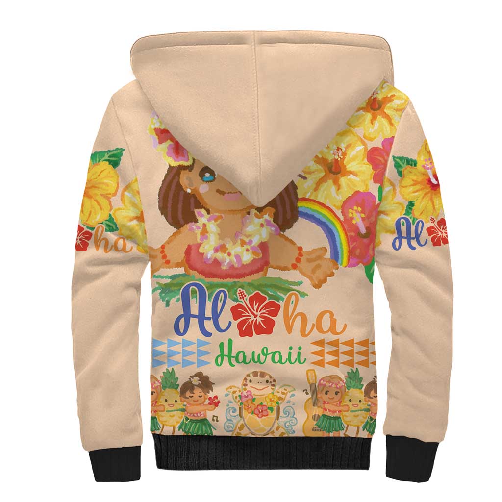 Kawaii Hula Girls Sherpa Hoodie Aloha Hibiscus Flowers