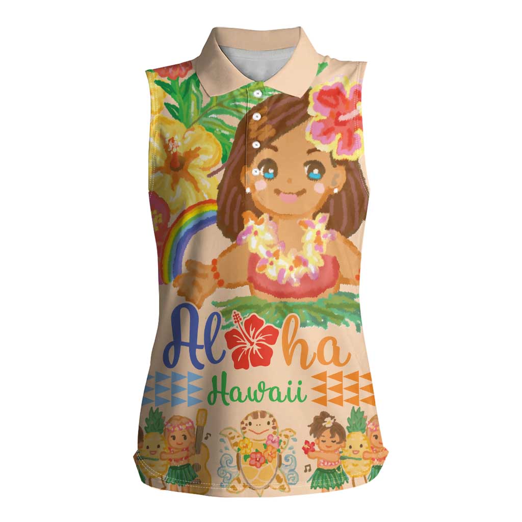 Kawaii Hula Girls Women Sleeveless Polo Shirt Aloha Hibiscus Flowers