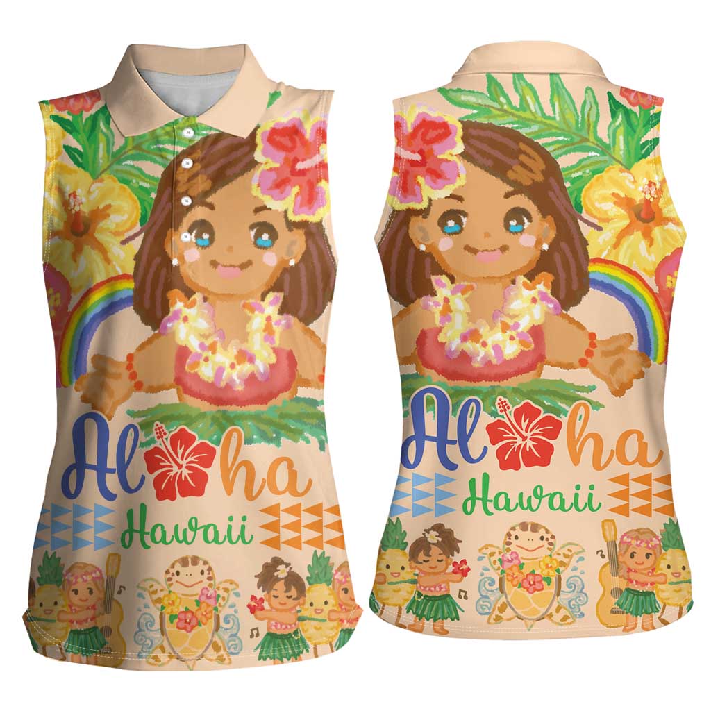 Kawaii Hula Girls Women Sleeveless Polo Shirt Aloha Hibiscus Flowers