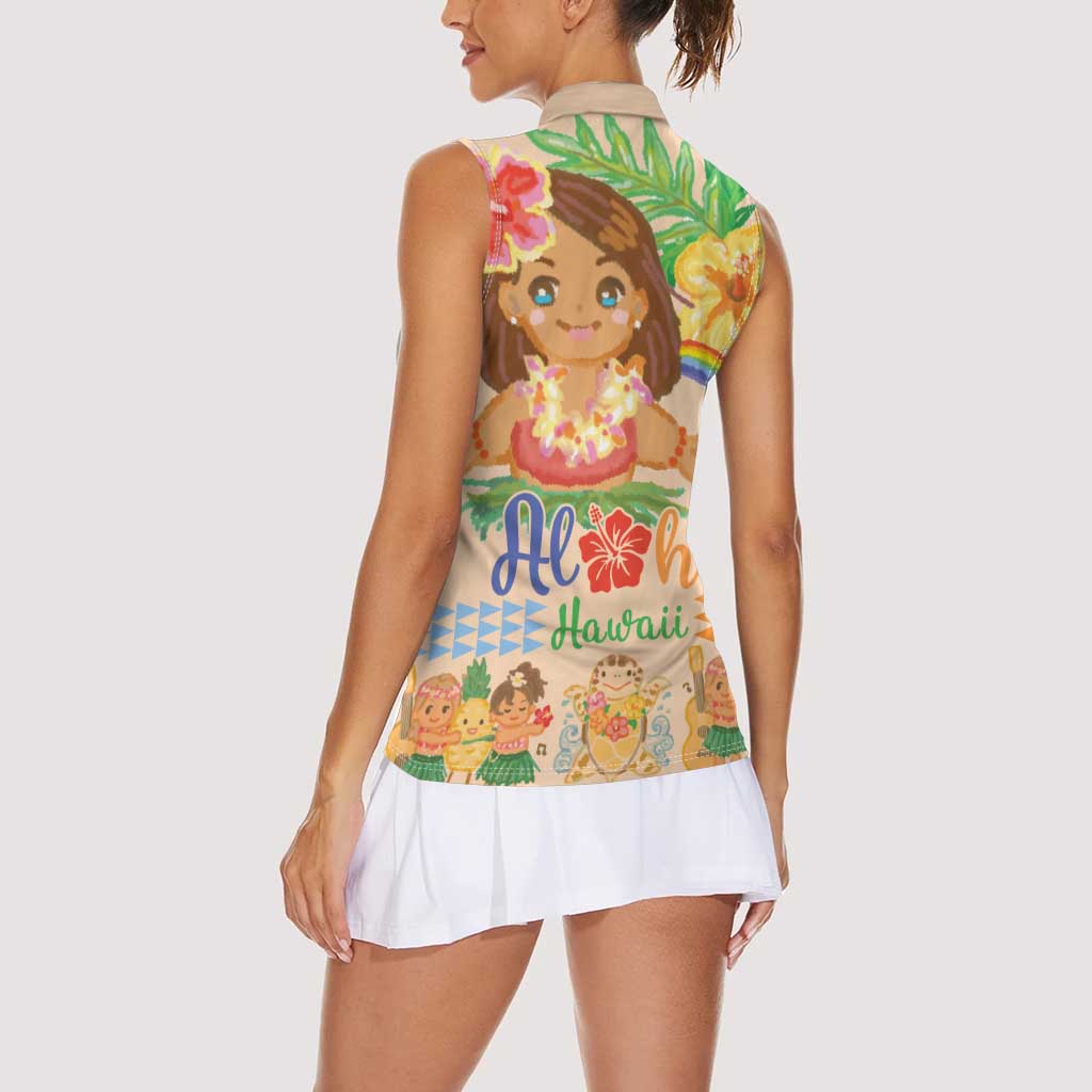Kawaii Hula Girls Women Sleeveless Polo Shirt Aloha Hibiscus Flowers
