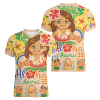 Kawaii Hula Girls Women V-Neck T-Shirt Aloha Hibiscus Flowers