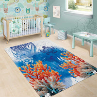 Hibiscus Turtle Tattoo Coral Reef Area Rug with Polynesian Tribal