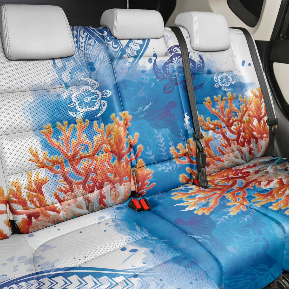 Hibiscus Turtle Tattoo Coral Reef Back Car Seat Cover with Polynesian Tribal LT9 - Polynesian Pride
