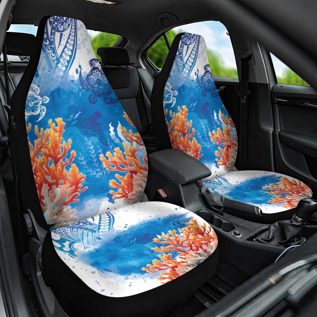 Hibiscus Turtle Tattoo Coral Reef Car Seat Cover with Polynesian Tribal LT9 One Size White - Polynesian Pride