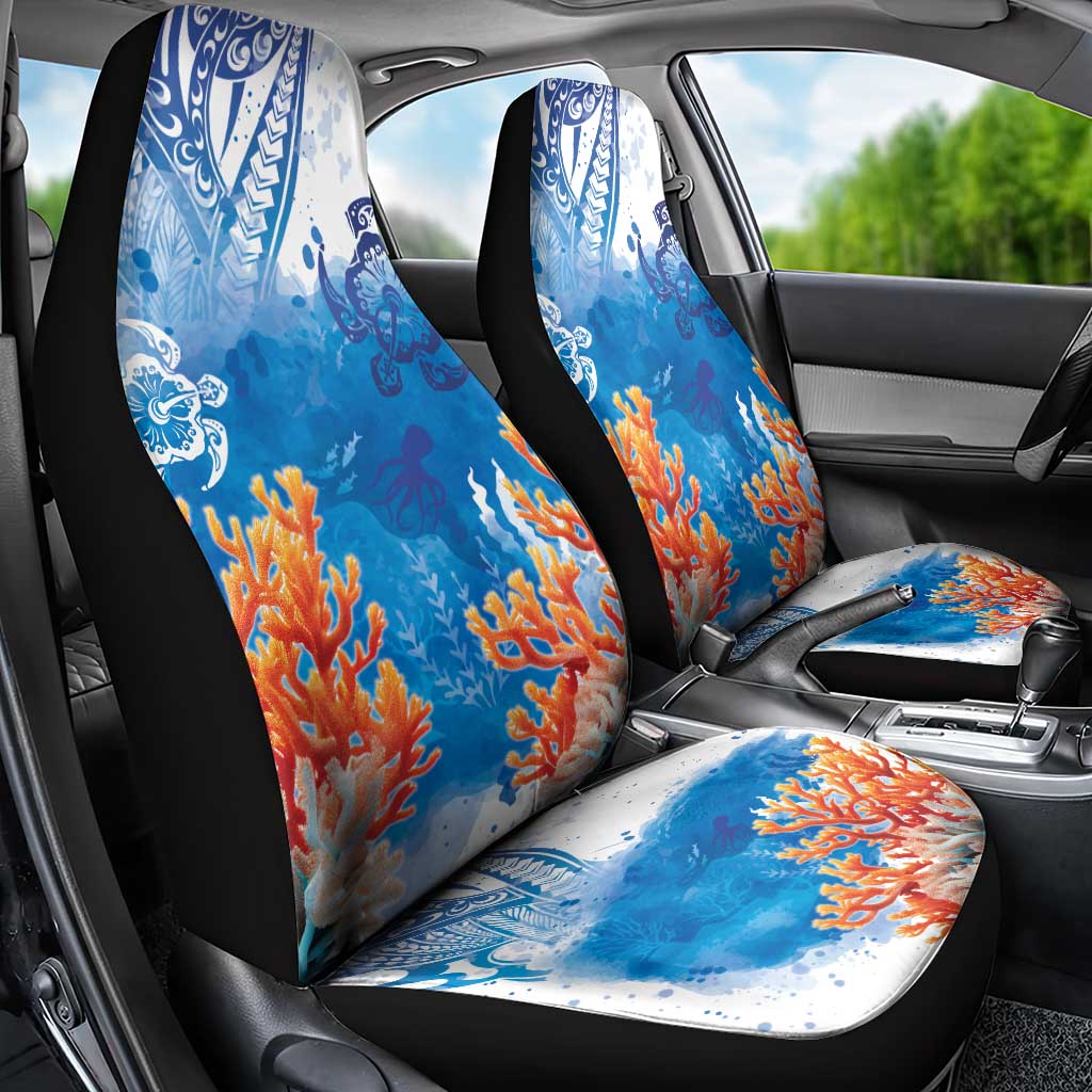 Hibiscus Turtle Tattoo Coral Reef Car Seat Cover with Polynesian Tribal LT9 - Polynesian Pride