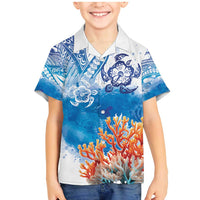 Hibiscus Turtle Tattoo Coral Reef Family Matching Mermaid Dress and Hawaiian Shirt with Polynesian Tribal LT9 Son's Shirt White - Polynesian Pride