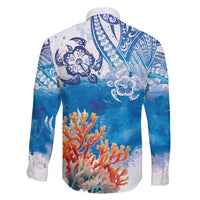 Hibiscus Turtle Tattoo Coral Reef Family Matching Off Shoulder Short Dress and Hawaiian Shirt with Polynesian Tribal LT9 - Polynesian Pride
