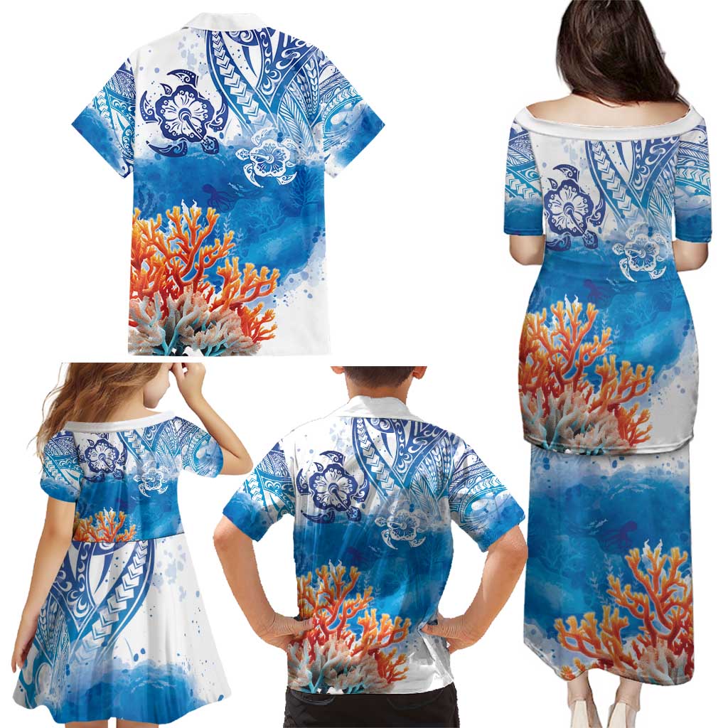 Hibiscus Turtle Tattoo Coral Reef Family Matching Puletasi and Hawaiian Shirt with Polynesian Tribal LT9 - Polynesian Pride