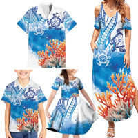 Hibiscus Turtle Tattoo Coral Reef Family Matching Summer Maxi Dress and Hawaiian Shirt with Polynesian Tribal LT9 - Polynesian Pride
