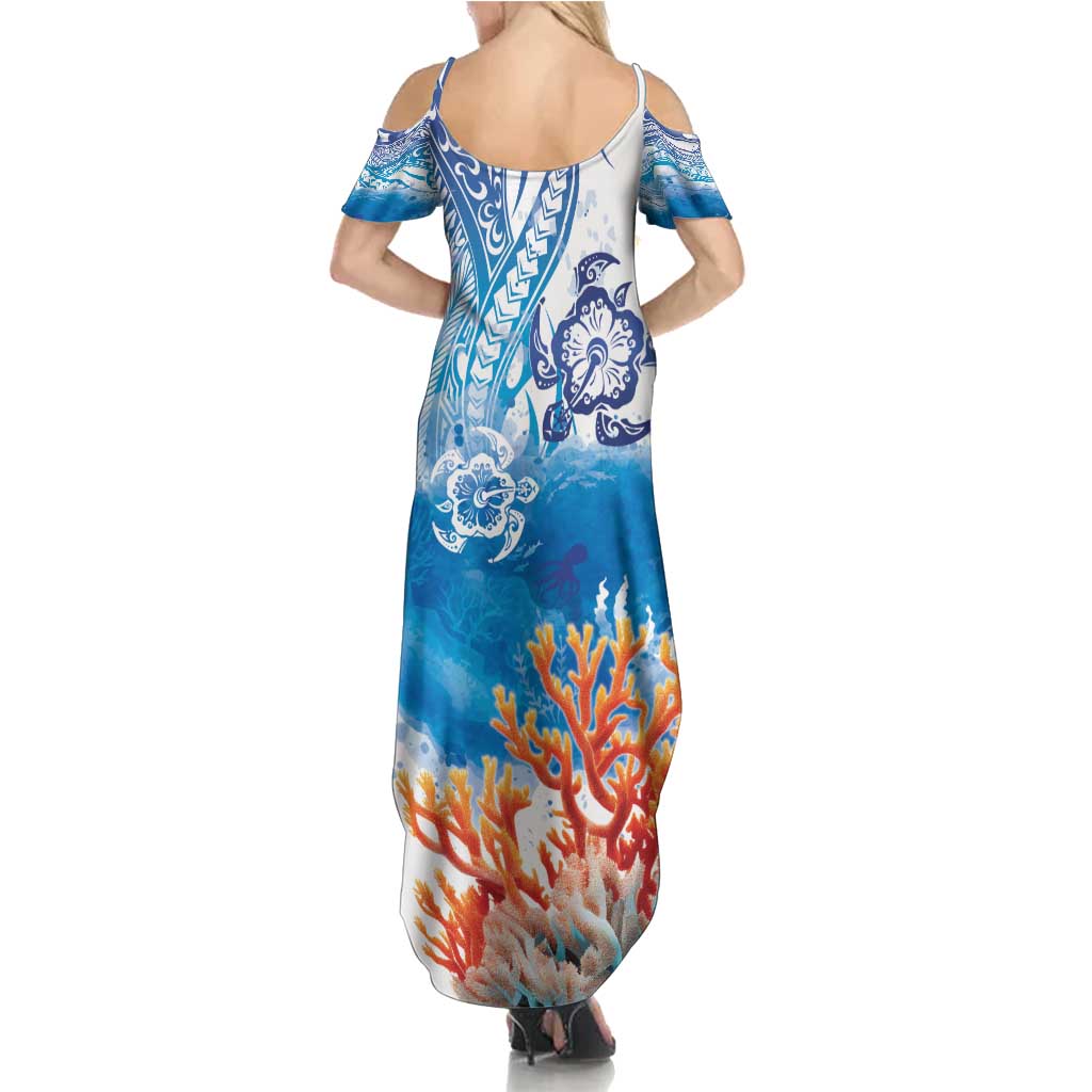 Hibiscus Turtle Tattoo Coral Reef Family Matching Summer Maxi Dress and Hawaiian Shirt with Polynesian Tribal LT9 - Polynesian Pride