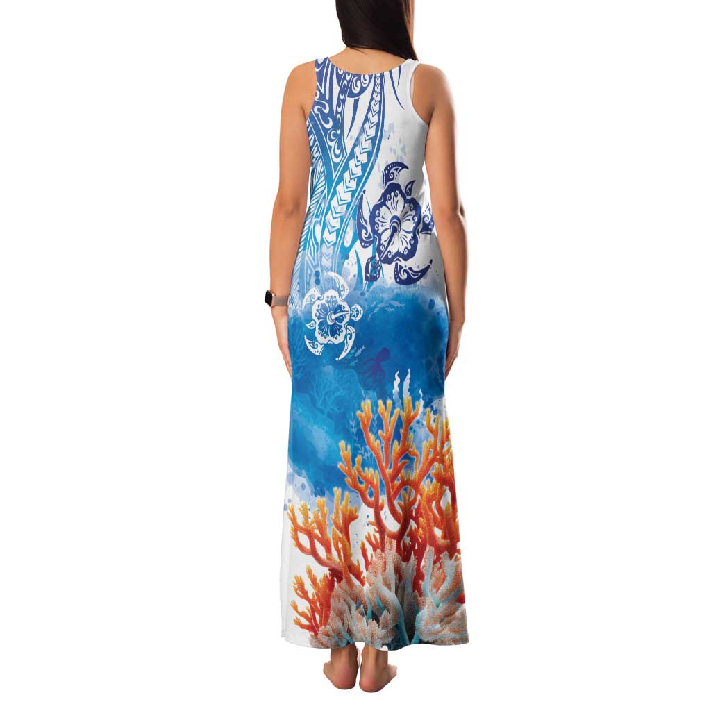 Hibiscus Turtle Tattoo Coral Reef Family Matching Tank Maxi Dress and Hawaiian Shirt with Polynesian Tribal LT9 - Polynesian Pride