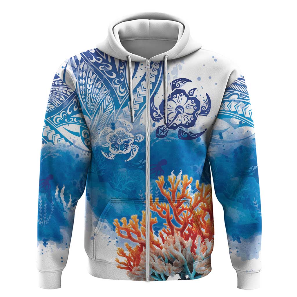 Hibiscus Turtle Tattoo Coral Reef Hoodie with Polynesian Tribal