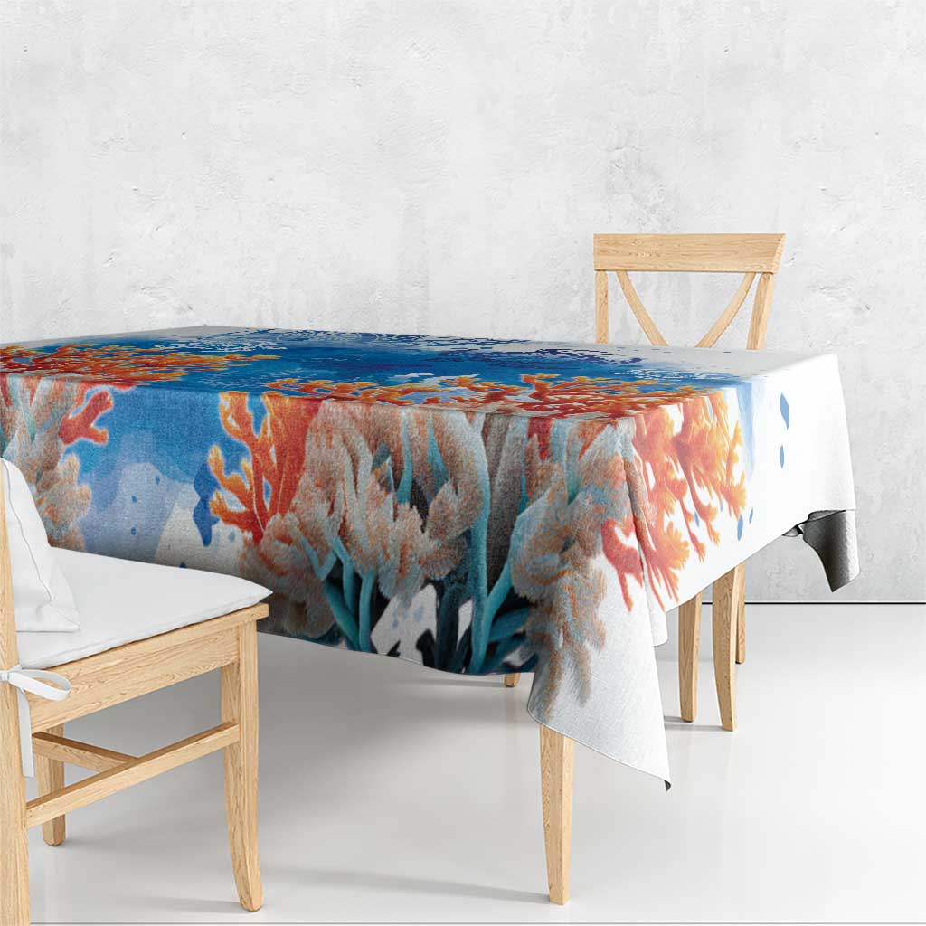 Hibiscus Turtle Tattoo Coral Reef Tablecloth with Polynesian Tribal