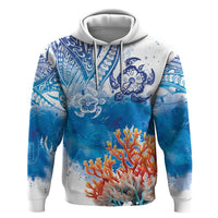 Hibiscus Turtle Tattoo Coral Reef Zip Hoodie with Polynesian Tribal LT9 Pullover Hoodie White - Polynesian Pride