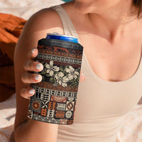 Pacific Hibiscus Tapa Tribal Vintage 4 in 1 Can Cooler Tumbler Brown Motif