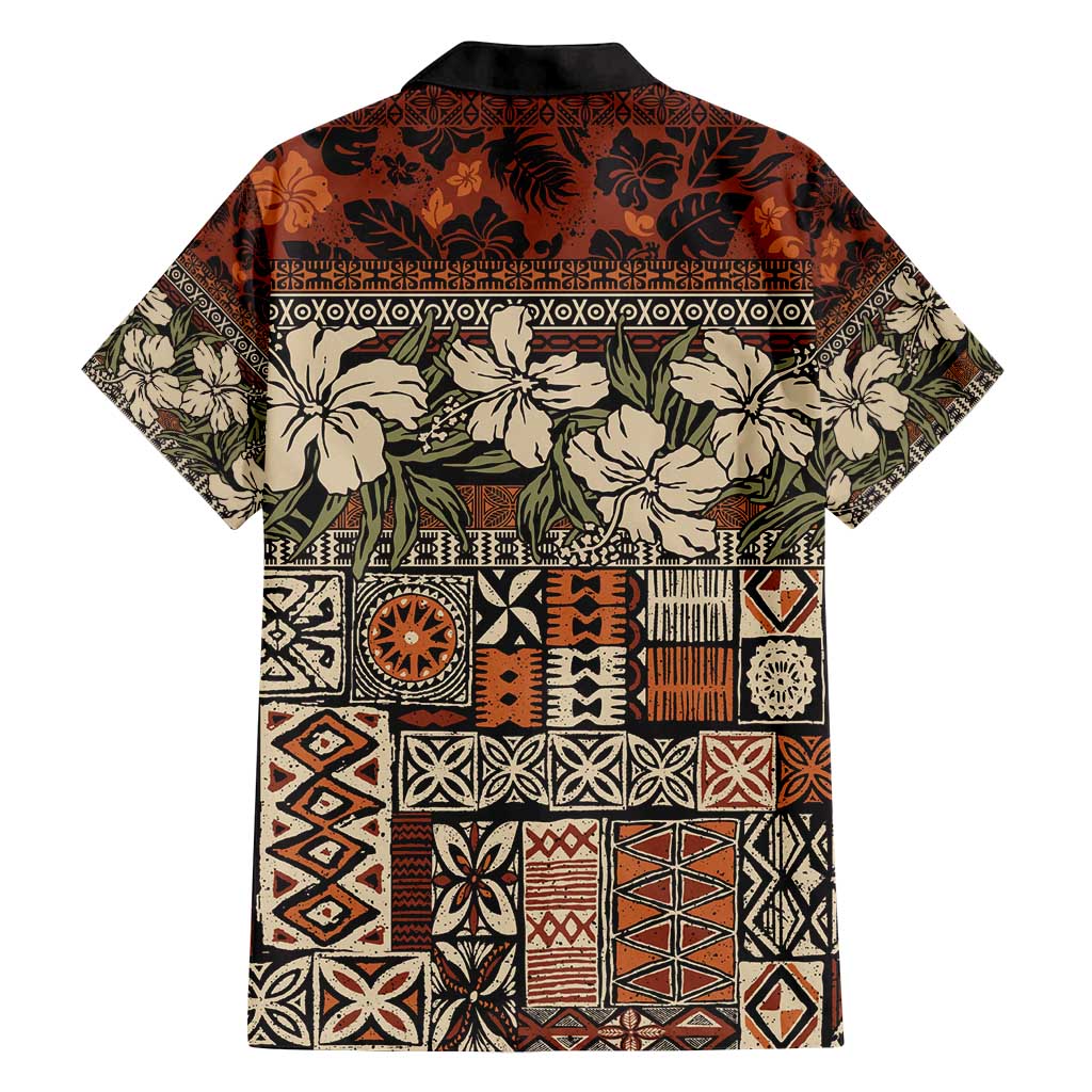 Pacific Hibiscus Tapa Tribal Vintage Family Matching Off Shoulder Maxi Dress and Hawaiian Shirt Brown Motif LT9 - Polynesian Pride