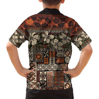 Pacific Hibiscus Tapa Tribal Vintage Family Matching Off Shoulder Short Dress and Hawaiian Shirt Brown Motif LT9 - Polynesian Pride