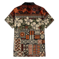 Pacific Hibiscus Tapa Tribal Vintage Family Matching Puletasi and Hawaiian Shirt Brown Motif LT9 - Polynesian Pride