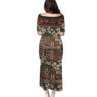 Pacific Hibiscus Tapa Tribal Vintage Family Matching Puletasi and Hawaiian Shirt Brown Motif LT9 - Polynesian Pride