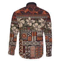 Pacific Hibiscus Tapa Tribal Vintage Family Matching Short Sleeve Bodycon Dress and Hawaiian Shirt Brown Motif LT9 - Polynesian Pride