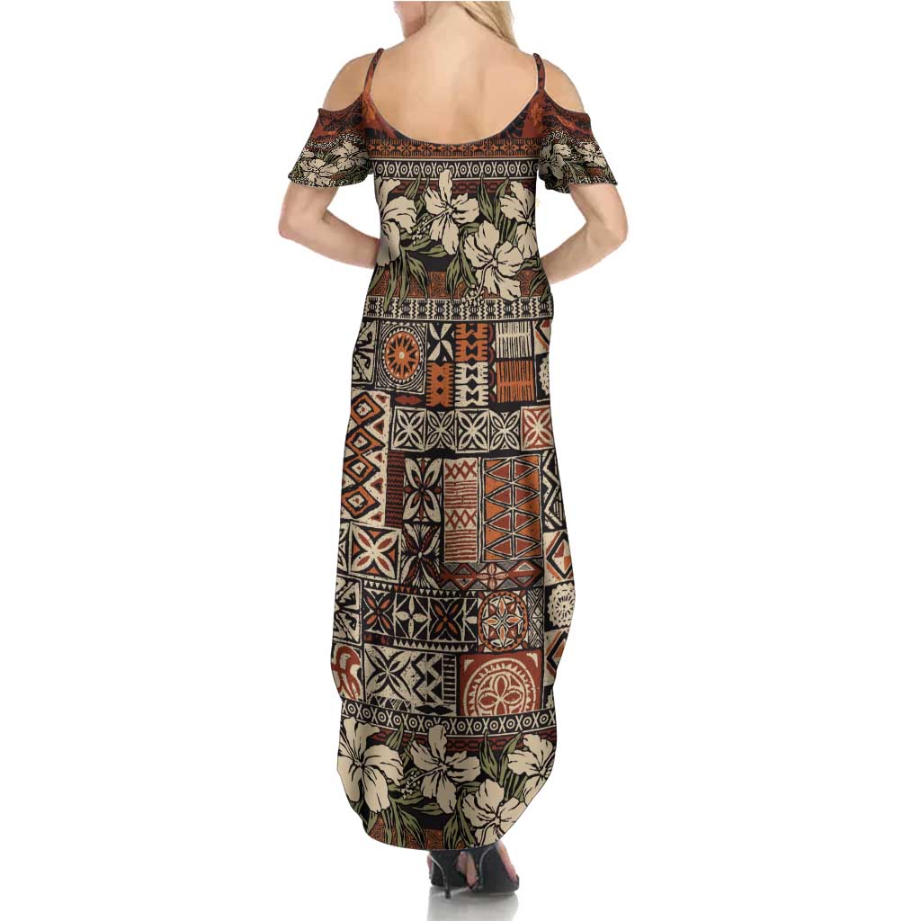 Pacific Hibiscus Tapa Tribal Vintage Family Matching Summer Maxi Dress and Hawaiian Shirt Brown Motif LT9 - Polynesian Pride