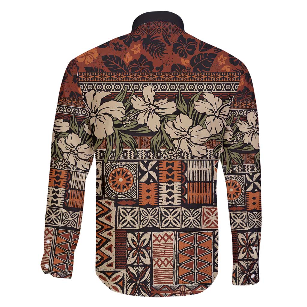 Pacific Hibiscus Tapa Tribal Vintage Family Matching Tank Maxi Dress and Hawaiian Shirt Brown Motif LT9 - Polynesian Pride