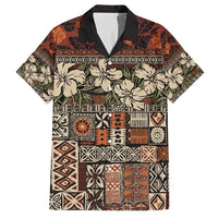 Pacific Hibiscus Tapa Tribal Vintage Hawaiian Shirt Brown Motif