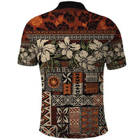Pacific Hibiscus Tapa Tribal Vintage Polo Shirt Brown Motif