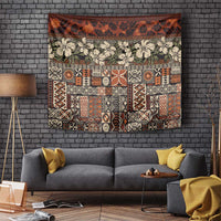 Pacific Hibiscus Tapa Tribal Vintage Tapestry Brown Motif