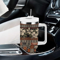 Pacific Hibiscus Tapa Tribal Vintage Tumbler With Handle Brown Motif