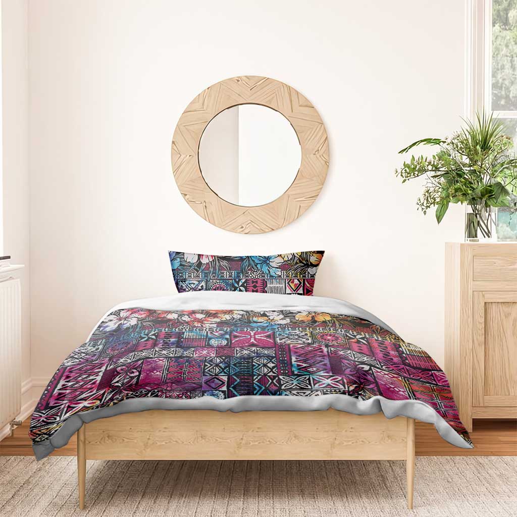 Pacific Hibiscus Tapa Tribal Vintage Bedding Set Pink Motif