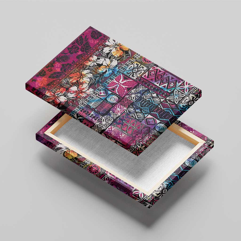 Pacific Hibiscus Tapa Tribal Vintage Canvas Wall Art Pink Motif