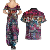 Pacific Hibiscus Tapa Tribal Vintage Couples Matching Summer Maxi Dress and Hawaiian Shirt Pink Motif LT9 - Polynesian Pride