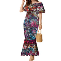 Pacific Hibiscus Tapa Tribal Vintage Family Matching Mermaid Dress and Hawaiian Shirt Pink Motif LT9 Mom's Dress Pink - Polynesian Pride