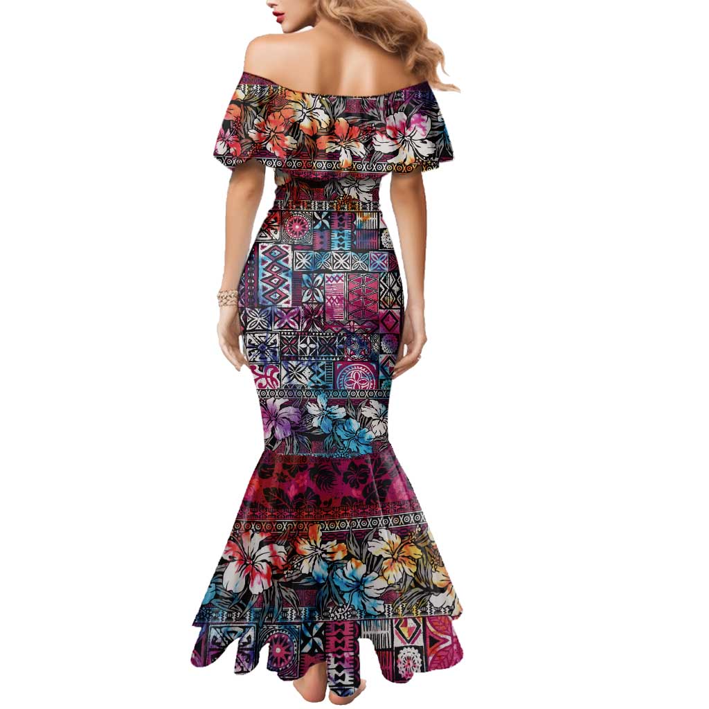 Pacific Hibiscus Tapa Tribal Vintage Family Matching Mermaid Dress and Hawaiian Shirt Pink Motif LT9 - Polynesian Pride