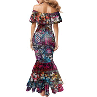 Pacific Hibiscus Tapa Tribal Vintage Family Matching Mermaid Dress and Hawaiian Shirt Pink Motif LT9 - Polynesian Pride