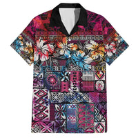 Pacific Hibiscus Tapa Tribal Vintage Family Matching Off Shoulder Short Dress and Hawaiian Shirt Pink Motif LT9 Dad's Shirt - Short Sleeve Pink - Polynesian Pride