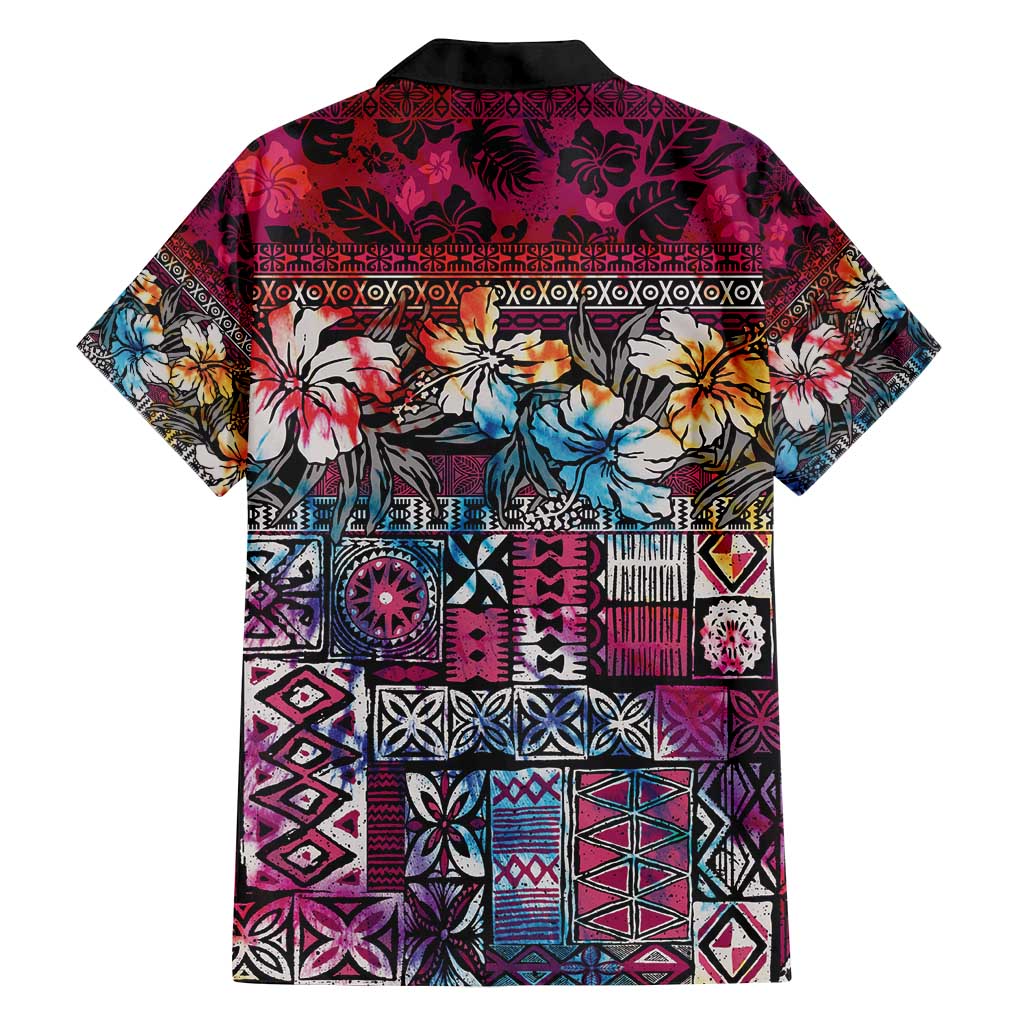 Pacific Hibiscus Tapa Tribal Vintage Family Matching Puletasi and Hawaiian Shirt Pink Motif LT9 - Polynesian Pride