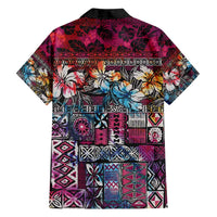 Pacific Hibiscus Tapa Tribal Vintage Family Matching Puletasi and Hawaiian Shirt Pink Motif LT9 - Polynesian Pride