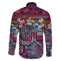 Pacific Hibiscus Tapa Tribal Vintage Family Matching Short Sleeve Bodycon Dress and Hawaiian Shirt Pink Motif LT9 - Polynesian Pride