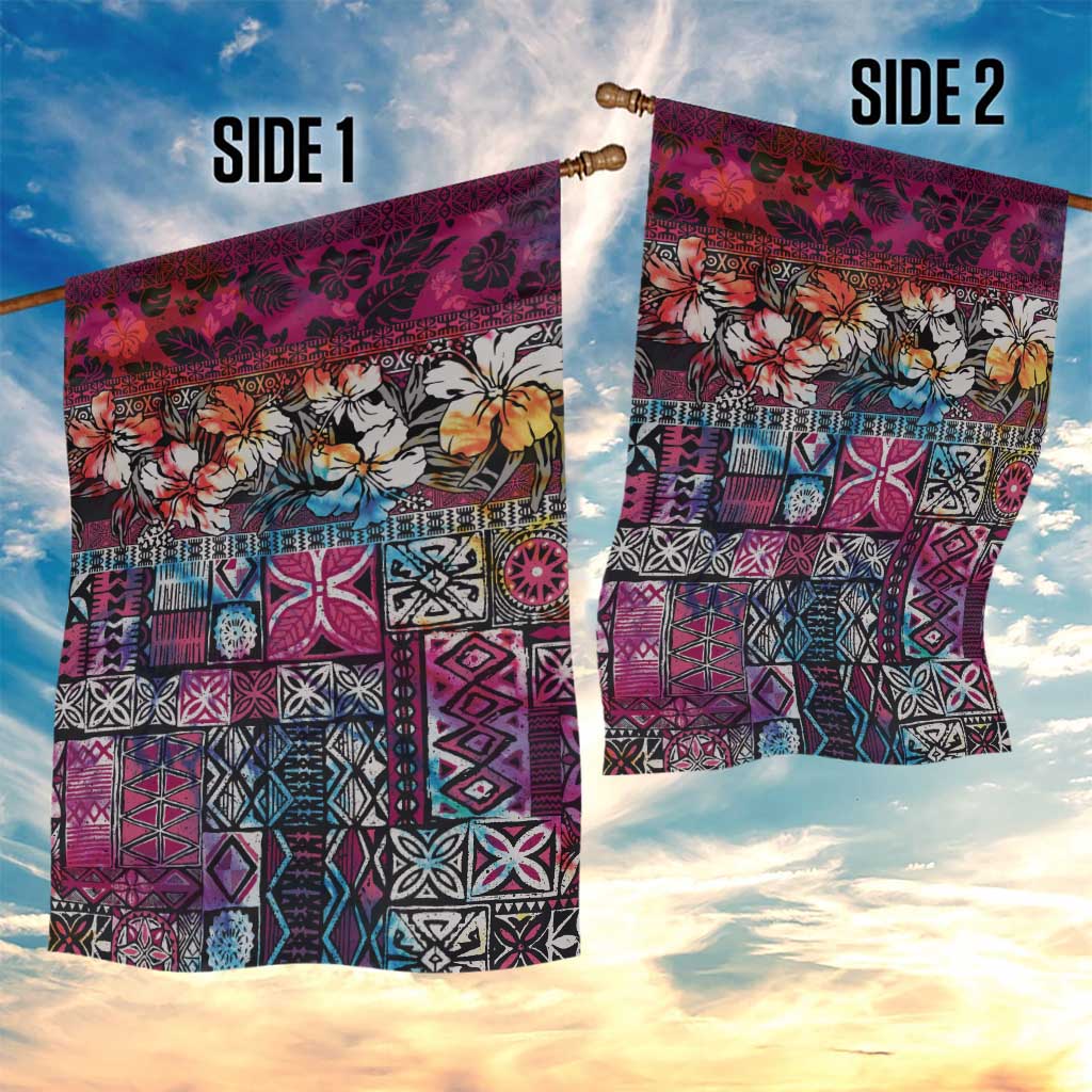 Pacific Hibiscus Tapa Tribal Vintage Garden Flag Pink Motif