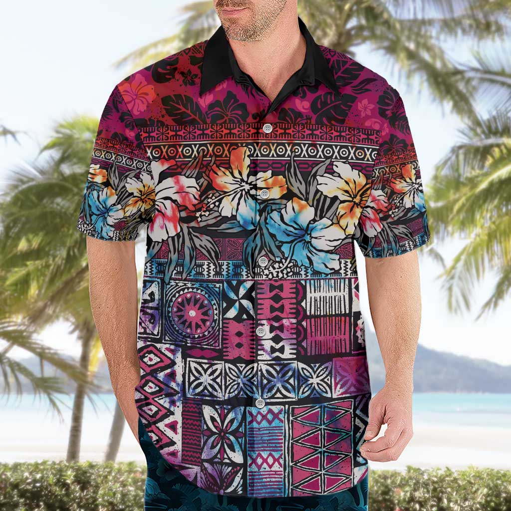 Pacific Hibiscus Tapa Tribal Vintage Hawaiian Shirt Pink Motif