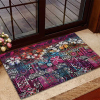 Pacific Hibiscus Tapa Tribal Vintage Rubber Doormat Pink Motif
