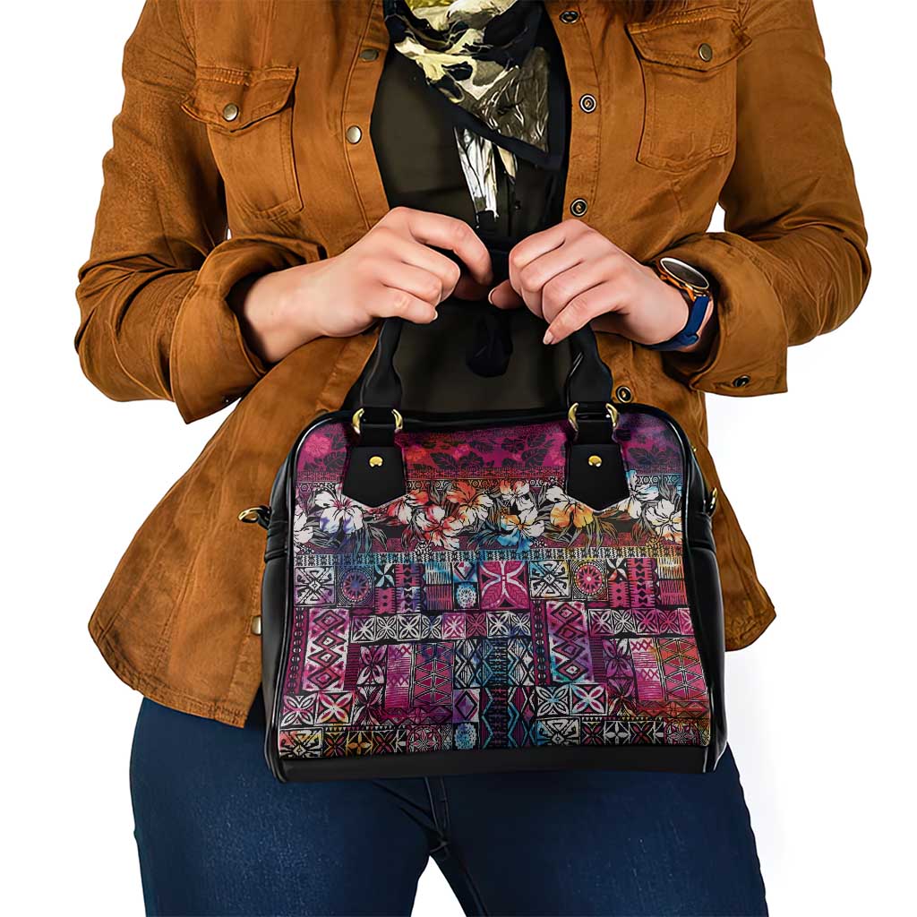 Pacific Hibiscus Tapa Tribal Vintage Shoulder Handbag Pink Motif