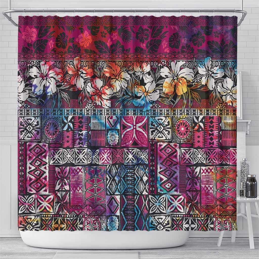Pacific Hibiscus Tapa Tribal Vintage Shower Curtain Pink Motif LT9 - Polynesian Pride