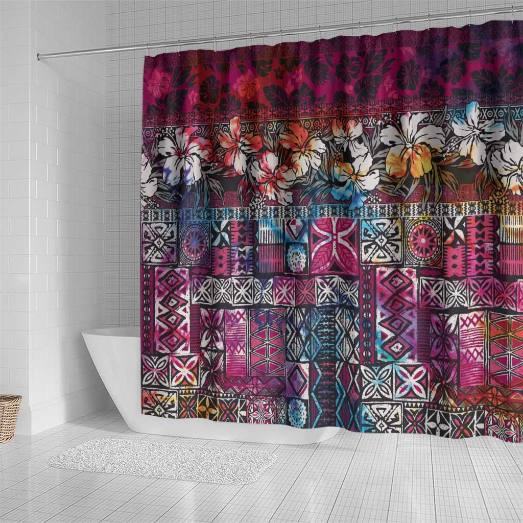 Pacific Hibiscus Tapa Tribal Vintage Shower Curtain Pink Motif LT9 - Polynesian Pride