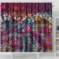 Pacific Hibiscus Tapa Tribal Vintage Shower Curtain Pink Motif LT9 - Polynesian Pride