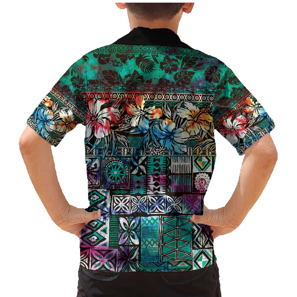Pacific Hibiscus Tapa Tribal Vintage Family Matching Mermaid Dress and Hawaiian Shirt Turquoise Motif LT9 - Polynesian Pride