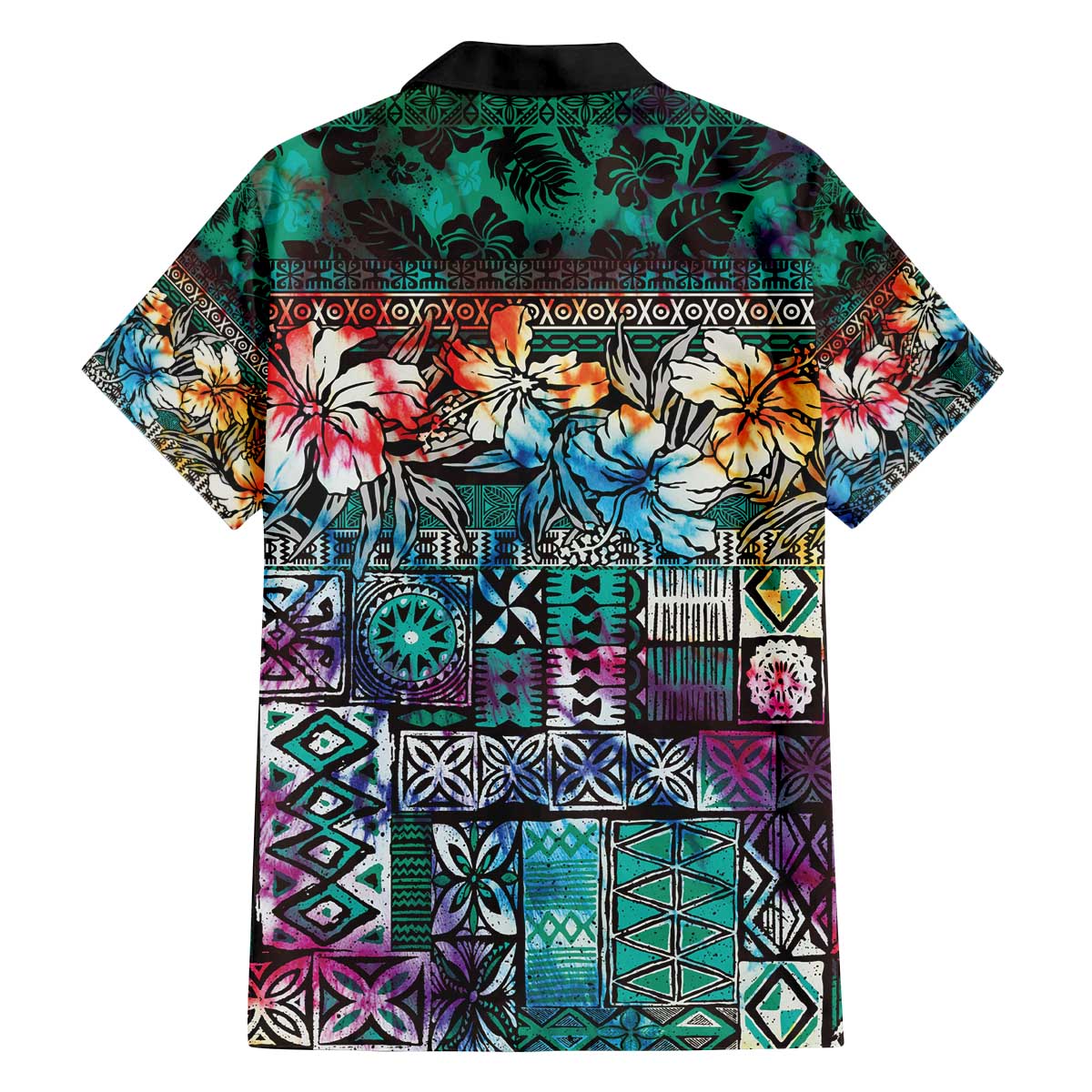Pacific Hibiscus Tapa Tribal Vintage Family Matching Off The Shoulder Long Sleeve Dress and Hawaiian Shirt Turquoise Motif LT9 - Polynesian Pride